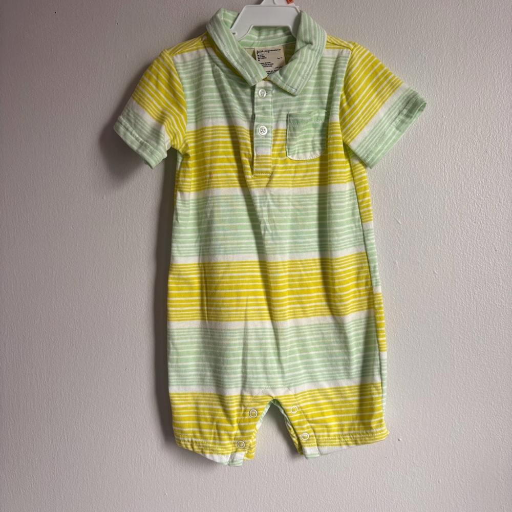 First Impressions Green and Yellow Striped Romper